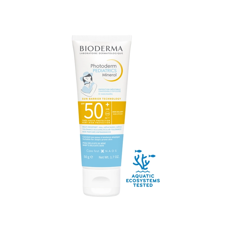 مهر و کرم ضد آفتاب بایودرما مدل pediatrics ماینرال SPF50 وزن 50 گرم