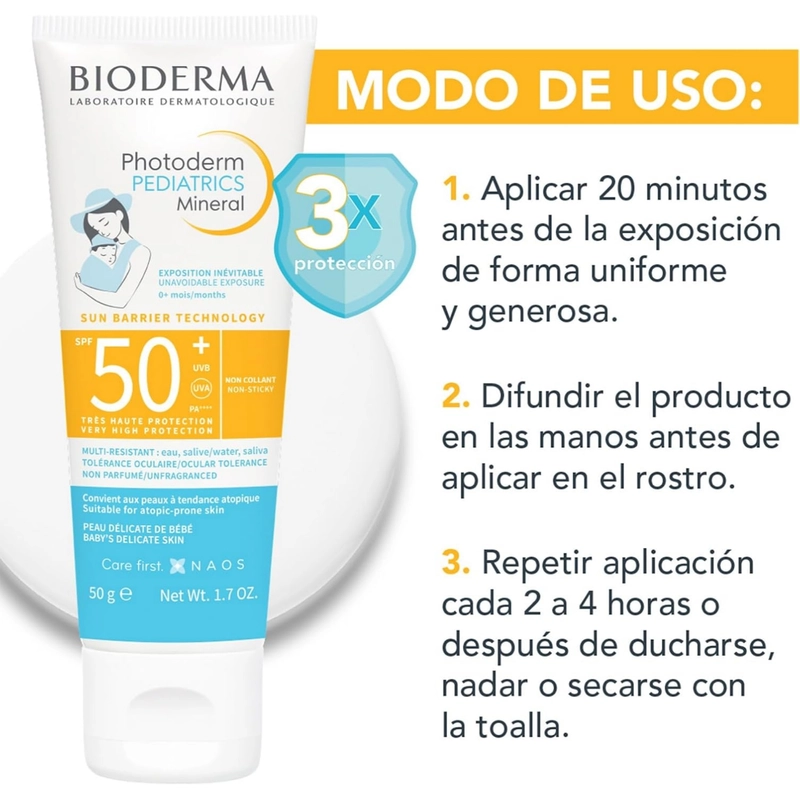 اطلاعاتی راجب کرم ضد آفتاب بایودرما مدل pediatrics ماینرال SPF50 وزن 50 گرم