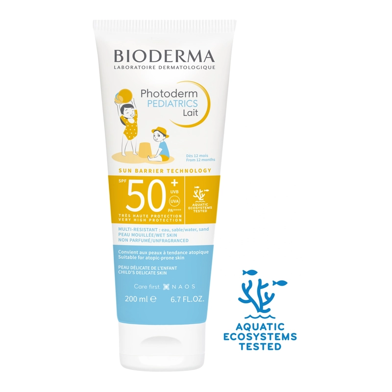 مهره و کرم ضد آفتاب بایودرما مدل pediatrics ماینرال SPF50 وزن 200 گرم