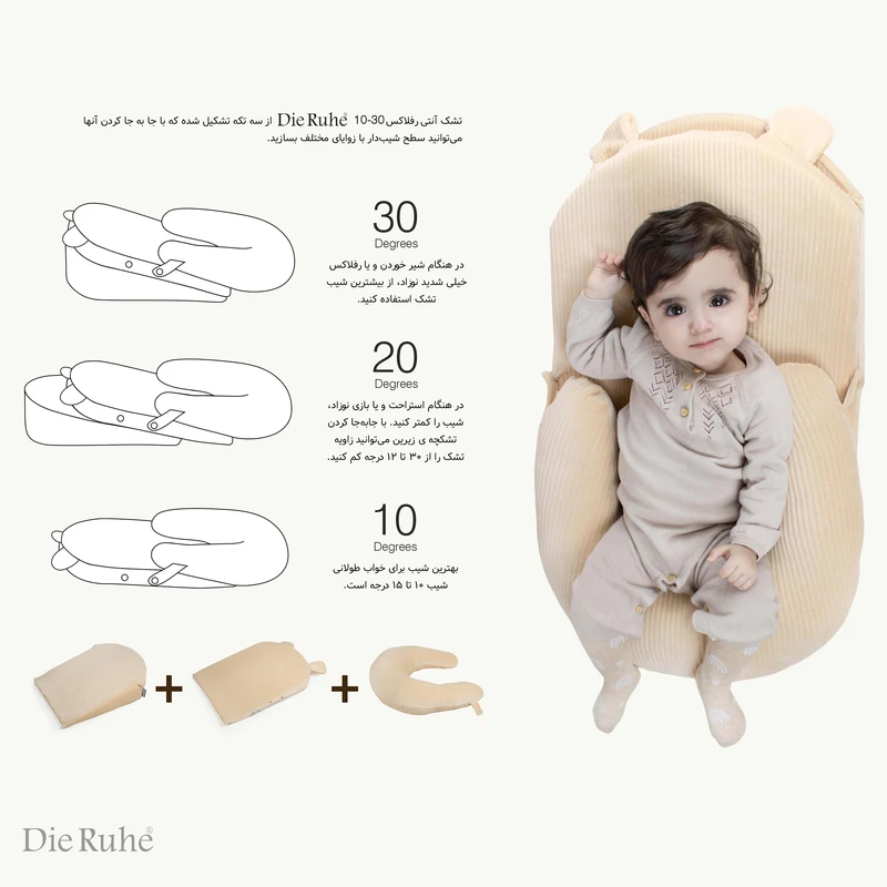 نحوه استفاده از تشک آنتی رفلاکس کودک دی روحه مدل 10-30 درجه