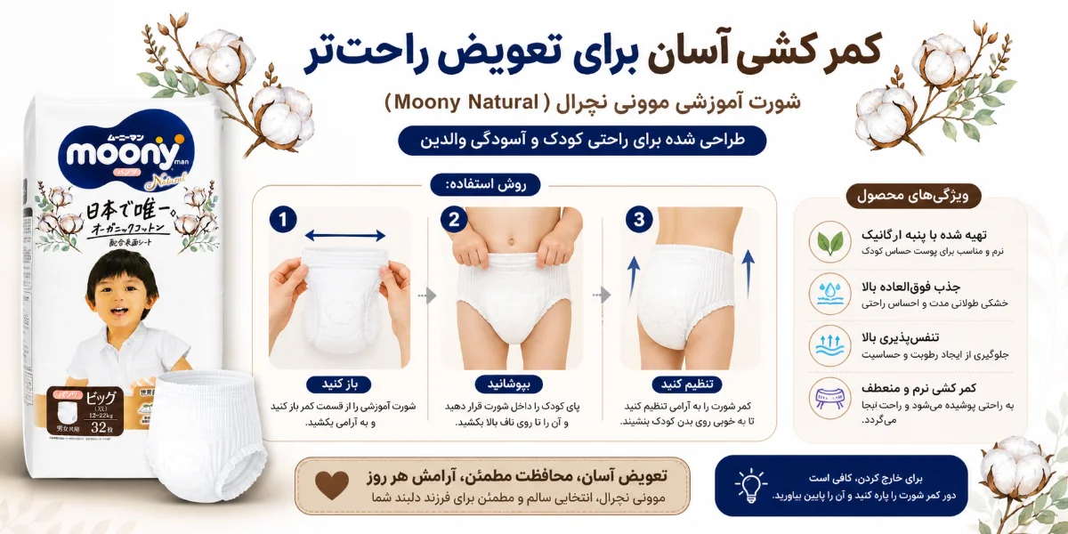 کش پذیری پوشک شورتی اورگانیک مونی ژاپنی 32 عددی در اتاق کودک